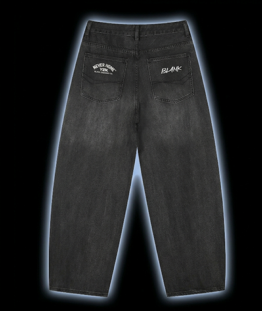 BlankDesignsCo "Never Home" Washed Barrel Leg Jeans